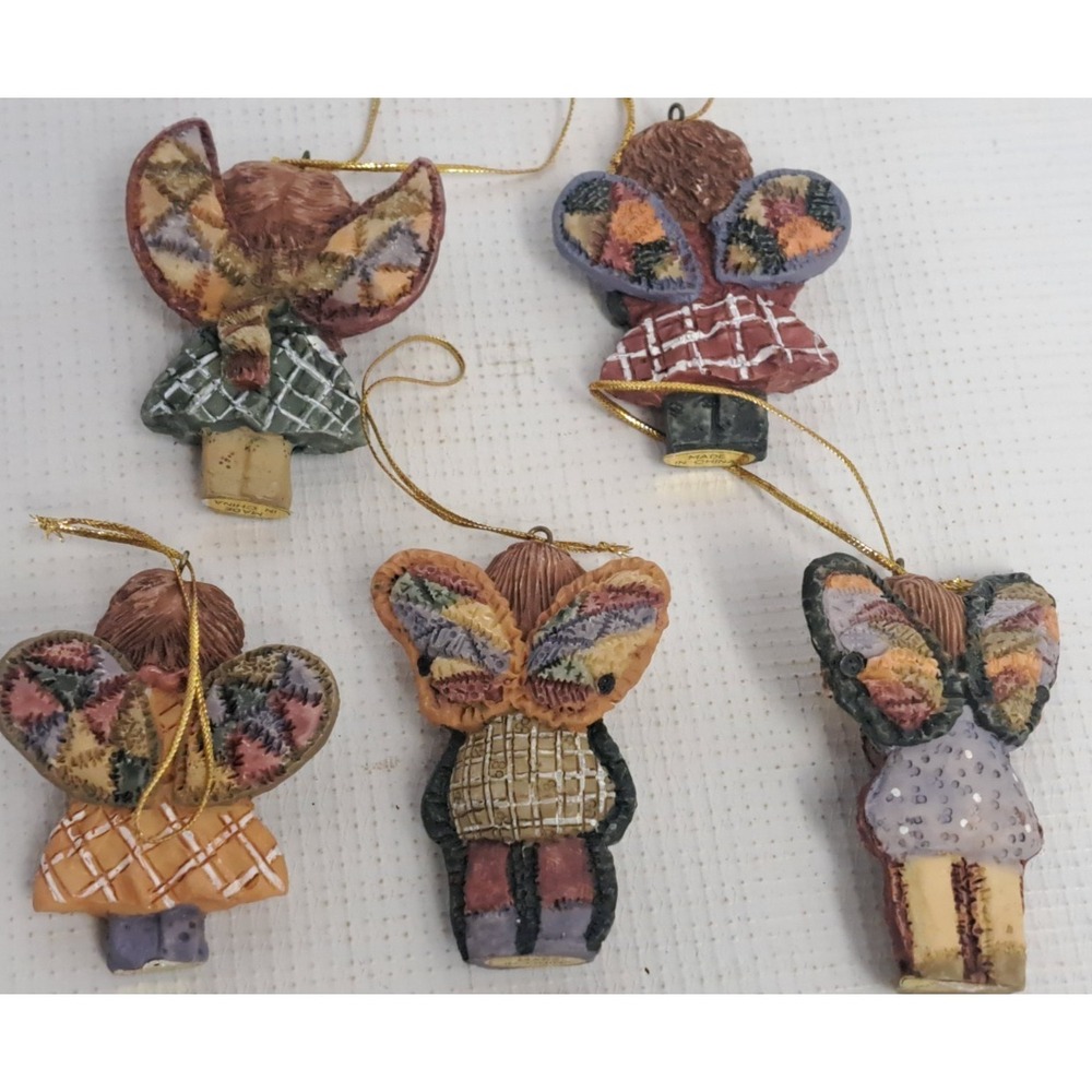 Vintage The Beachcombers Intl Mini Calico Angel Christmas Ornaments Lot (5) 2.5" - Picture 5 of 7